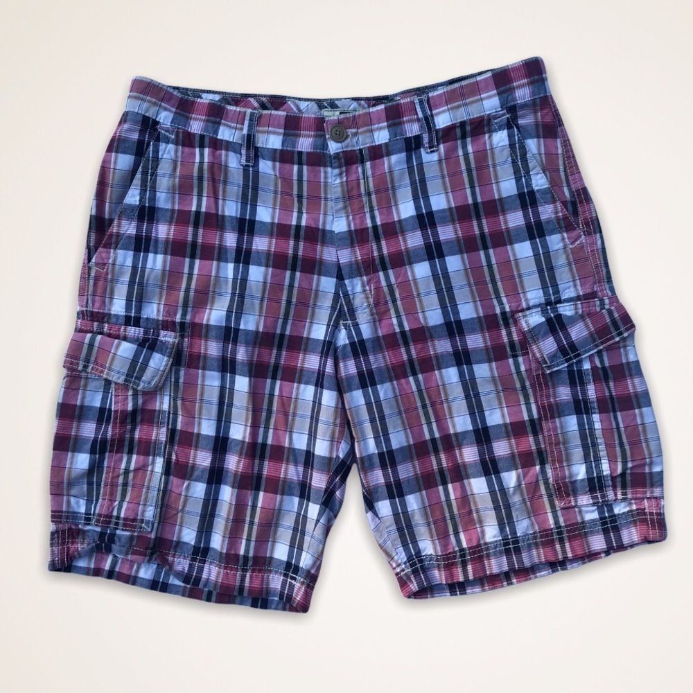 Vintage Mens Plaid Cargo Shorts 34